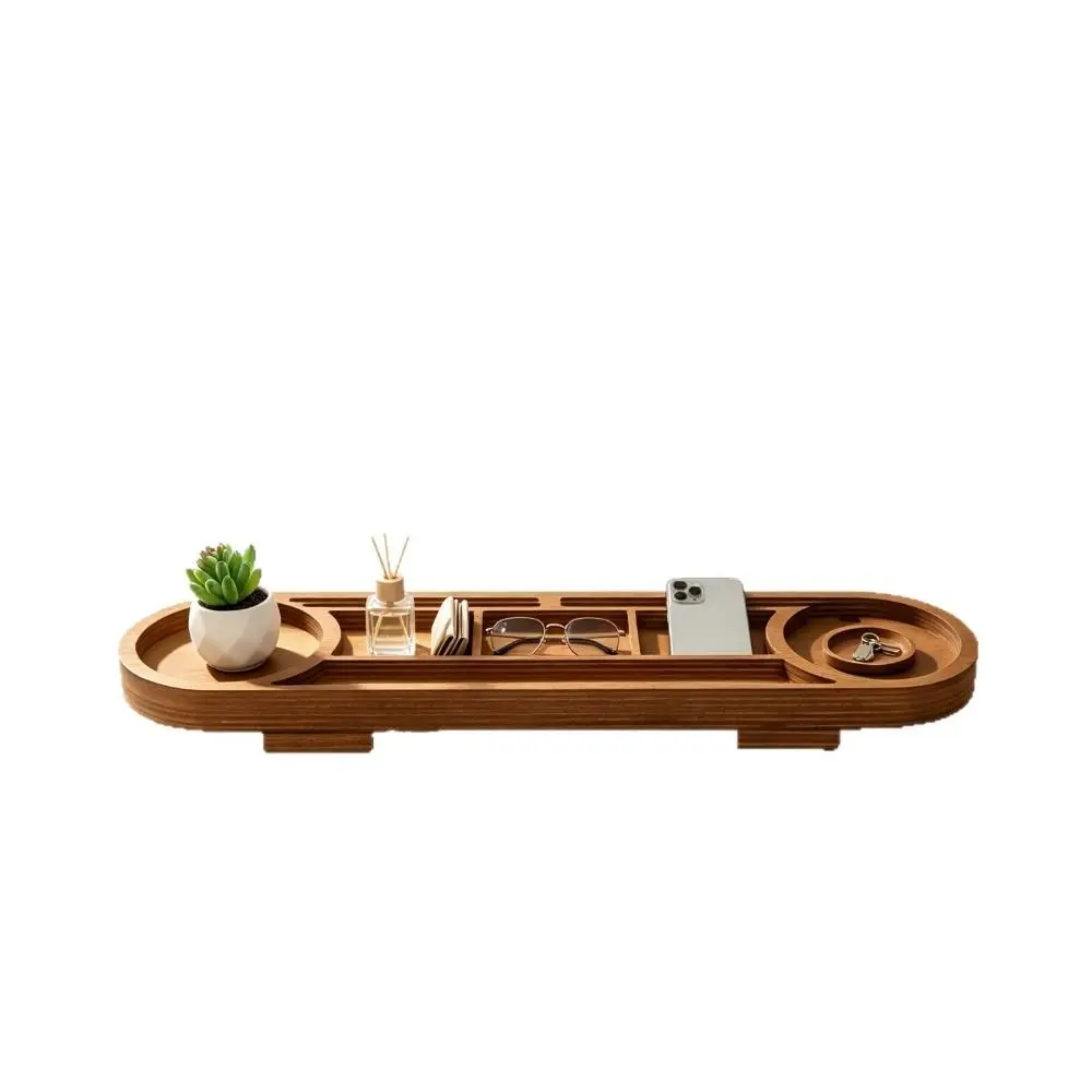 Elegant Brown Wooden Desk Organizer with Phone Stand and Cup Holder