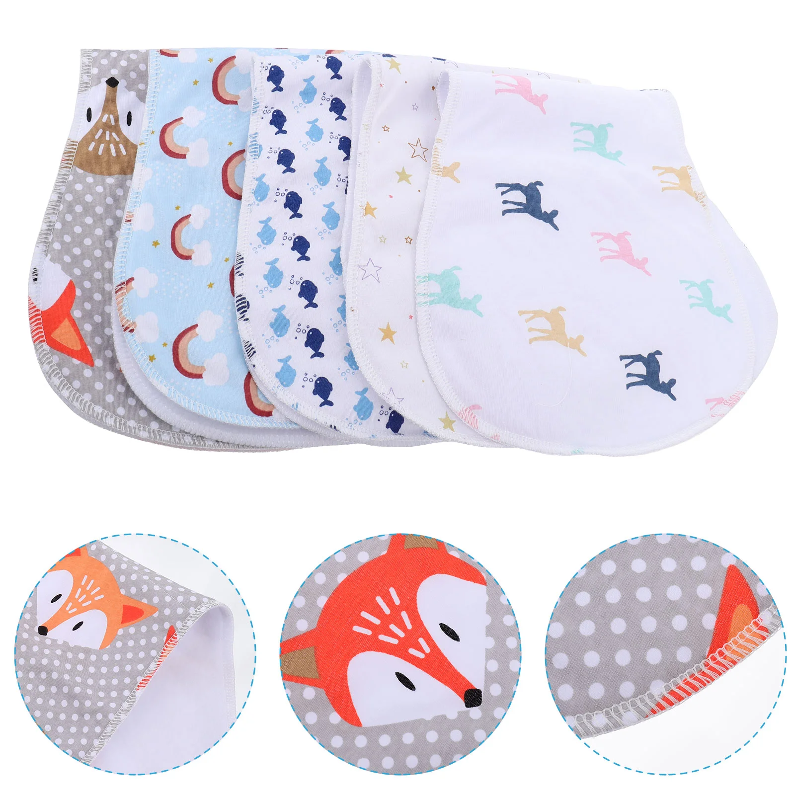 

5 Pcs Baby Burp Wipes Newborn Burping Towel Bib Towels Infant Cloths Bibs Printing Cotton