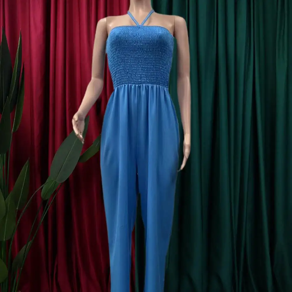 

Women Halter Neck Jumpsuit Stylish Summer Women's 2-piece Set Halter Neck Jumpsuit with Wide Leg Pants Long Sleeve for Women