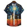 Summer Men's Printed Short Sleeve Shirt Oil Painting Starry Sky Cartoon Cat Print Street Daily Casual Oversized Tops SIZE S-5XL 3