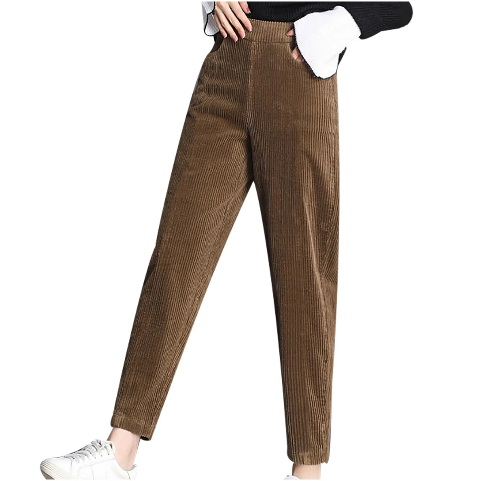 

Women Pants Thickened Solid Striped Lamb Wool Corduroy Warm Trousers Women'S Autumn Winter Fashion Loose Casual Pantalones