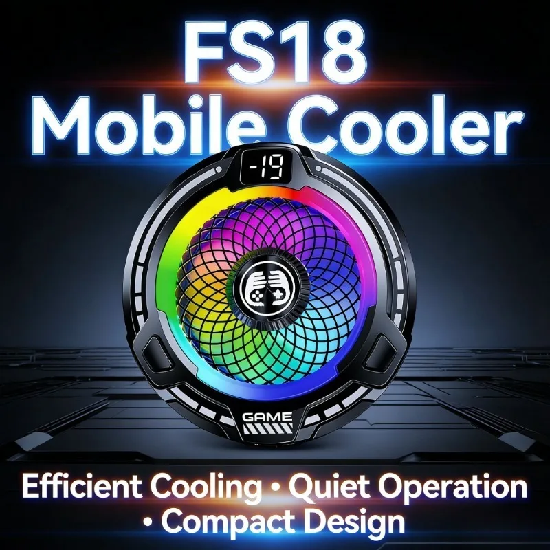 FS18 모바일 폰 쿨러 30W AI 스마트 온도 제어 TEC 반도체 냉각 팬 라디에이터 (RGB 조명 포함, IOS 및 안드로이드용)
