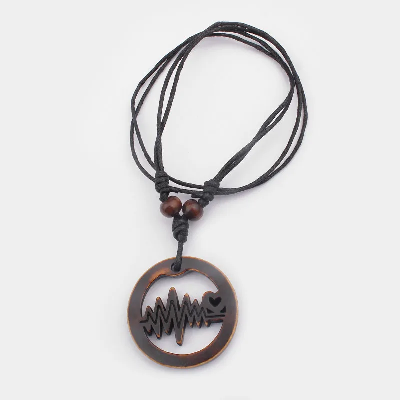 12pcs Electrocardiogram Round Pendants Necklace Imitation Yak Bone Resin Heartbeat Charms Necklaces Fashion Jewelry Lover Gift