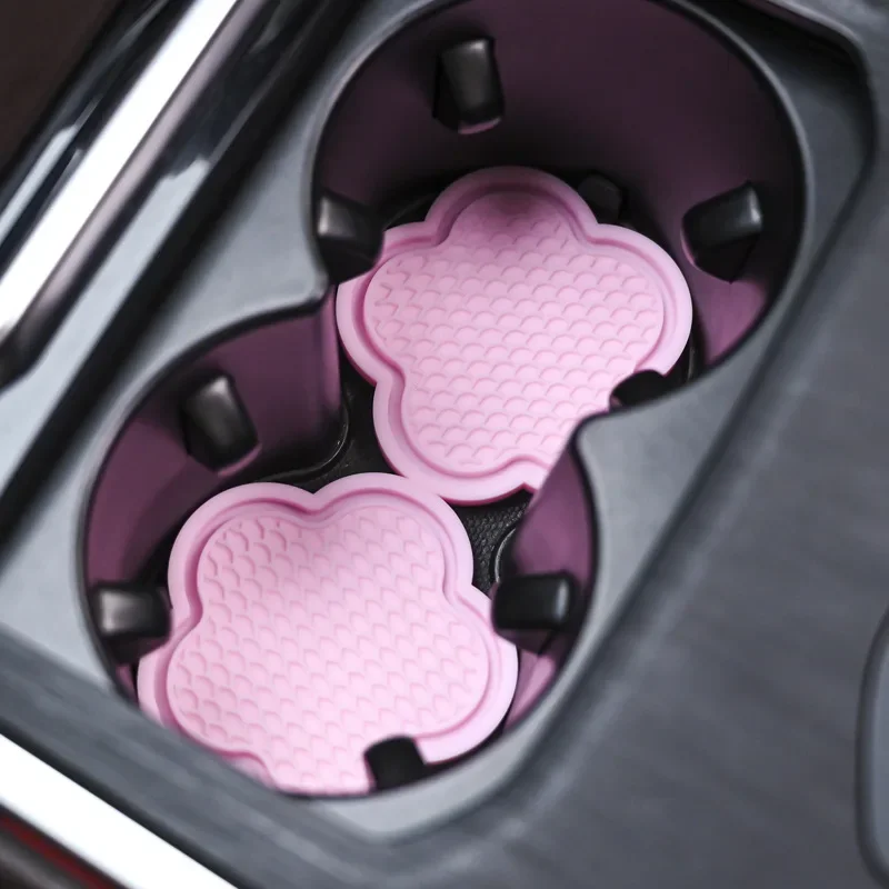 Car Cup Coaster Flower Shaped Silicone Waterproof Non-Slip Sift-Proof Spill Saucer Auto Interior Anti-skid Cup Holders 2PCS cup holder coasters car coaster pads
