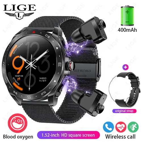 LIGE Smartwatch With Earbuds Bluetooth Headset Speaker Tracker Music Sport Health Track Waterproof AMOLED Screen Men Smart Watch - Image 11