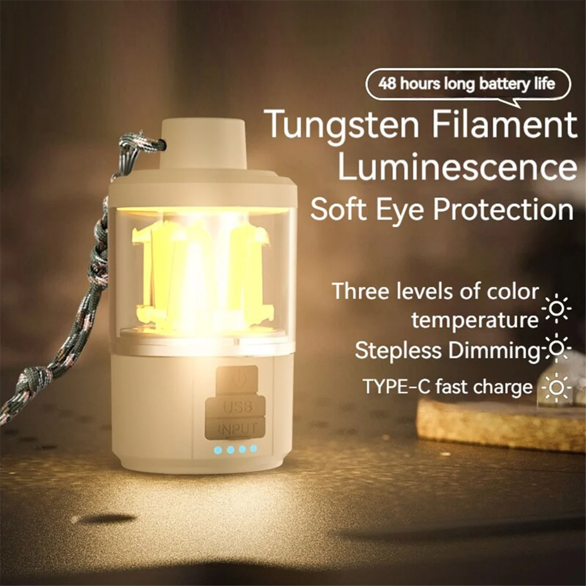 BAAU Portable COB Warm Camping Lights Strong LED Lantern Flashlight Rechargeable Outdoor Emergency Fishing Tent Tungsten Lamp