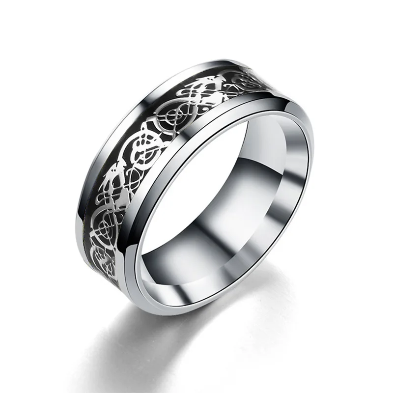 Stylish 8mm Red Beveled Edge Celtic Dragon Stainless Steel Wedding Band