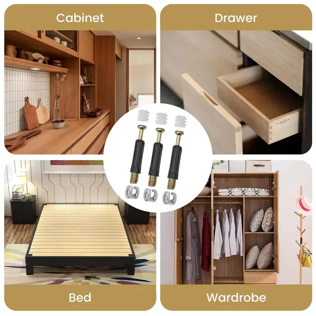 สกรูเชื่อมต่อเฟอร์นิเจอร์ 3 in 1 แบบติดตั้งล่วงหน้าสำหรับโต๊ะ ตู้ และลิ้นชัก พร้อมน็อตแบบแคมล็อคและเดือยยึด 6