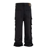 Hi Street Cargo Washed Jeans Pants Multi Pockets Streetwear Denim Trousers For Male Patchwork 2