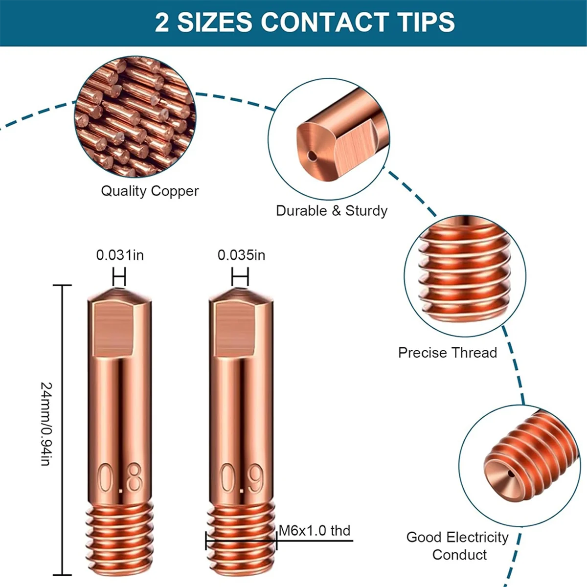 새로운 50개 플럭스 코어 가스리스 노즐 팁 키트 KP1939-1, 0.030인치 & 0.035인치 접촉 팁 가스 디퓨저 미그 용접 건 액세서리