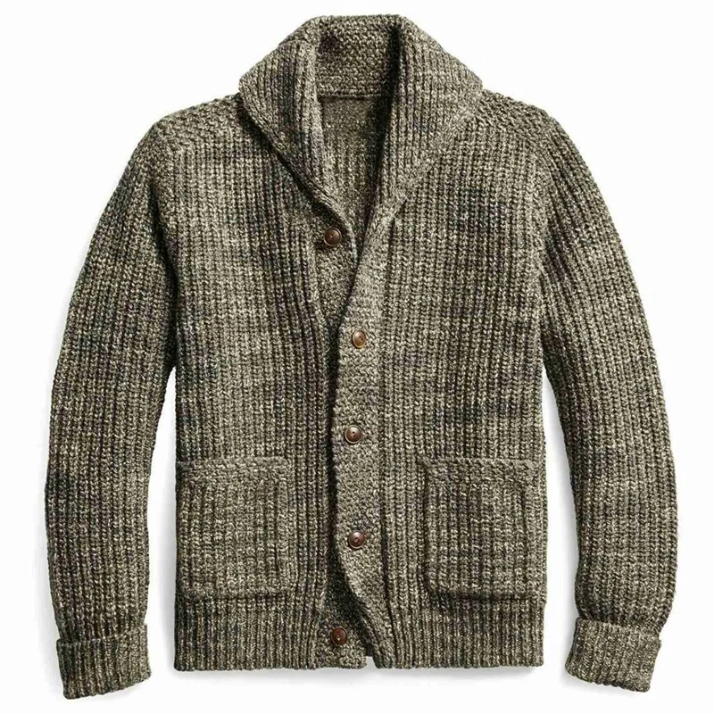 Men's Cardigan Sweater Autumn And Winter Knitted Sweater Lapel Pocket Cardigan Sweater Coat