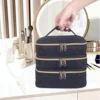 3-Layer Large Capacity Quilted Makeup Bag Organizer with Handles - Suitable for Travel and Home Organizer 3