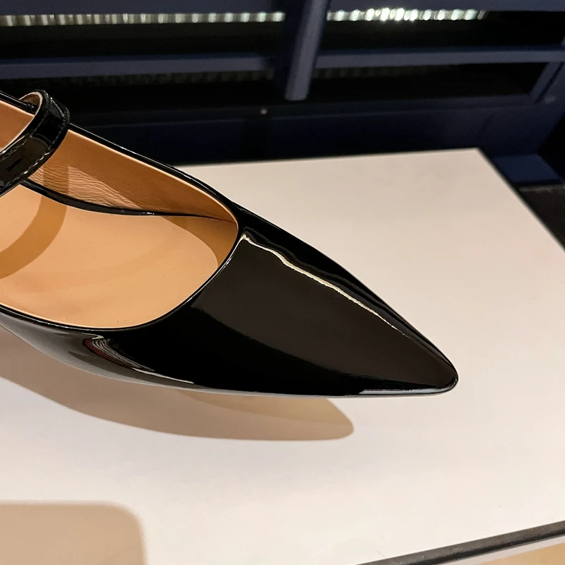 Women's New Spring and Autumn Pointed Leather Customized Large Belt Buckle High Heels Mary Jane Work Single Shoes 46 47 48