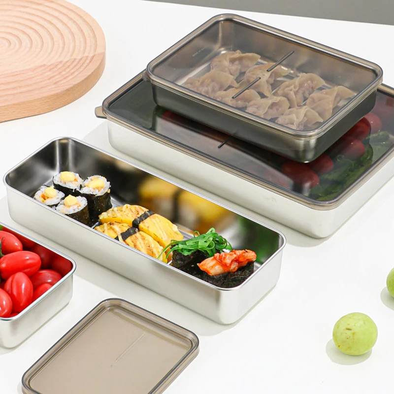 304 Stainless Steel Food Container Lunch Box Large Capacity Rectangular Box with Lid Seal Lunch Box Kitchen Cooking Accessories