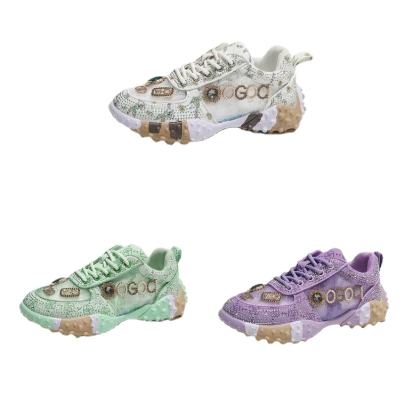 2024 Trend Women's Platform Sneakers Spring Autumn Fashion Luxury Rhinestone Ladies Shoes Outdoor Platform Female Sports Shoes
