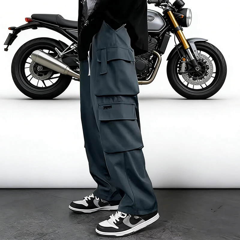오토바이 남성 바지 브랜드 의류 작업복 와이드 레그 팬츠 남성 루즈 하이 스트리트 트렌디 카고 바지 남성 하의 힙합