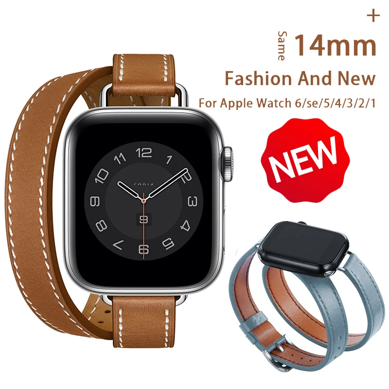 Double Tour Leather Strap For Apple Watch Band 45mm 42mm 44mm Series 7