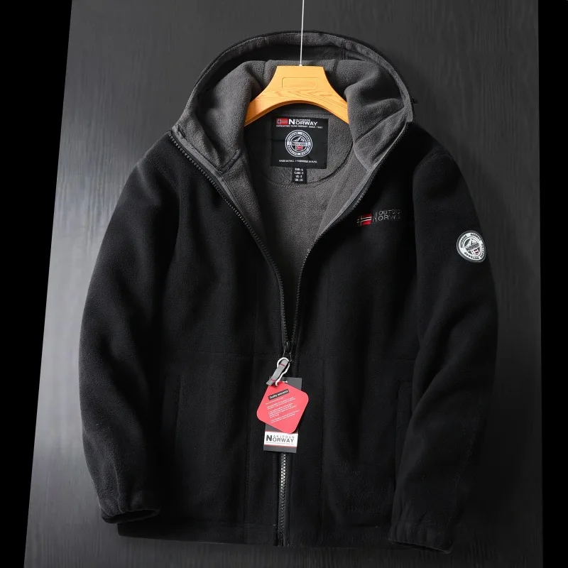 Winter Fleece Jacket Men Casual Thickened Wool Jacket Warm Fashion Hooded Coat Outdoor Ski Suit
