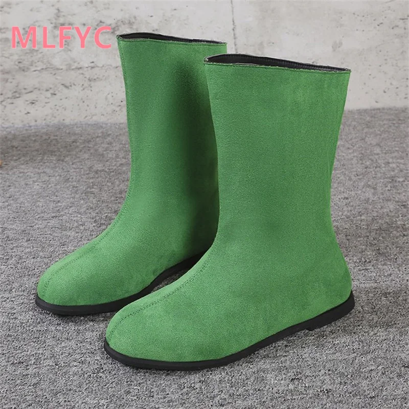 Retro Black Low Heel Short Boots Women's Autumn and Winter Single Boots Round Toe Flat Sole Socks Boots Elastic Boots