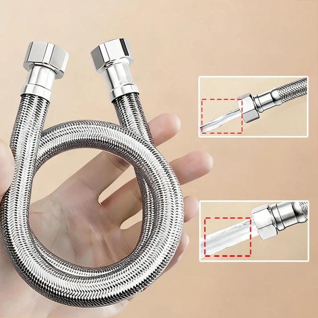 ท่ออินเล็ตเครื่องทำน้ำอุ่นในห้องน้ำ ท่อถักป้องกันการระเบิดแบบหนา ท่ออเนกประสงค์ G1/2 อัตราการไหลสูง สแตนเลส 304 1