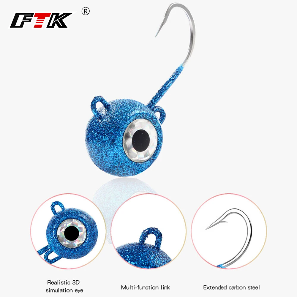 FTK Fishing Jig Head Hook 3D Eye Saltwater 120g/180g/160g Fishing Lure Deep Drop Light Swimbait for Pompano Striper Halibut Bass