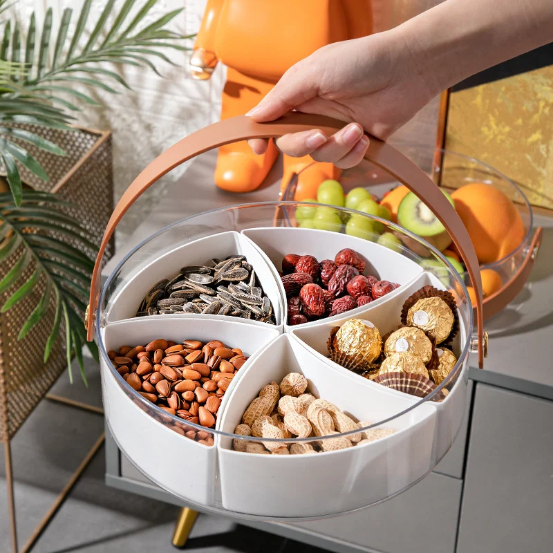 

Household dust-proof dried fruit tray with lid divided grid creative fruit tray wedding candy snacks living room fruit tray home