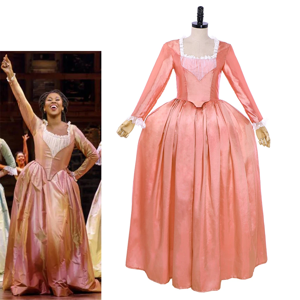 Hamilton Musical Elizabeth Angelica Costume Cosplay Donna Fancy Pink Dress Medievale Vittoriano Civil War Ball Gown Theatre Outfit