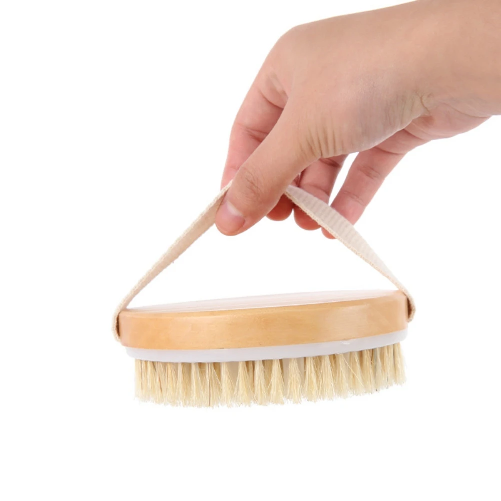 각질 제거 나무 바디 마사지 샤워 브러시, 부드러운 강모 바디 스크럽 브러시, 각질 제거, 안티 셀룰라이트 목욕 쇼