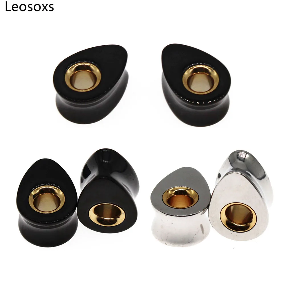 

Leosoxs 1 Pair Stainless Steel Ear Gauges Tunnels Water Drop Plugs Earrings Ear Piercing Stretcher Expander 8-25mm