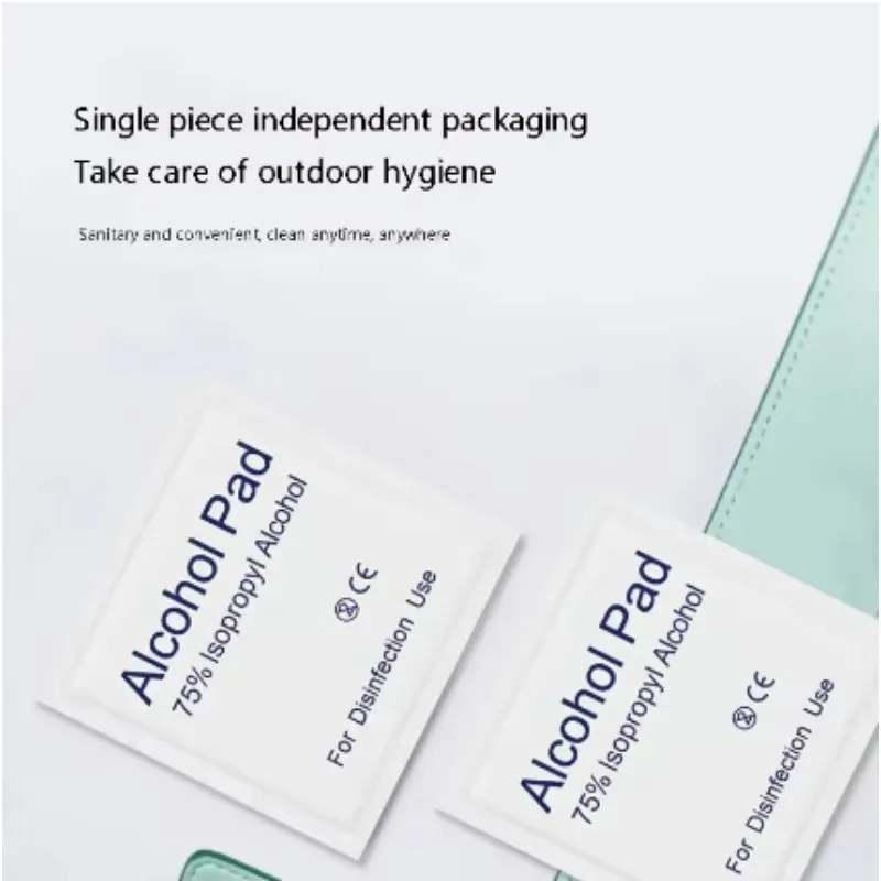 Disposable 75% alcohol swab for wound disinfection, essential first aid box supplies for home disaster preparedness.