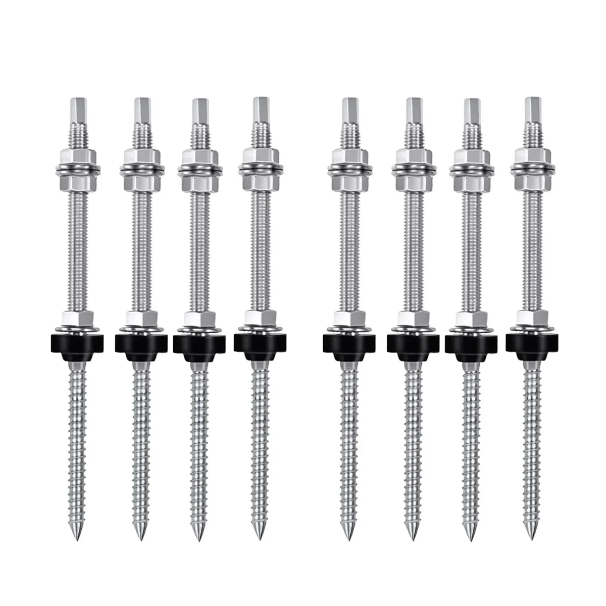 

Hanger Bolts, M10 x 200 mm, Pre-Assembled, V2A, Height-Adjustable, for Photovoltaic Solar Mounting Roofs, 8 Pack