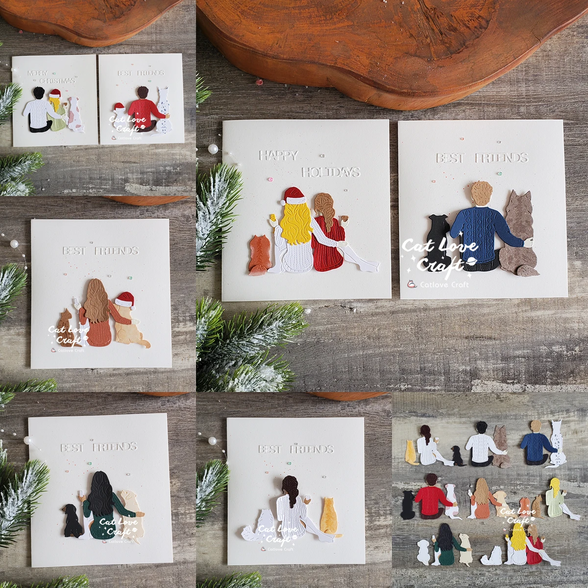 Catlove 크리스마스 소년 소녀 개 고양이 뒤로보기 금속 절단 다이 스크랩북..