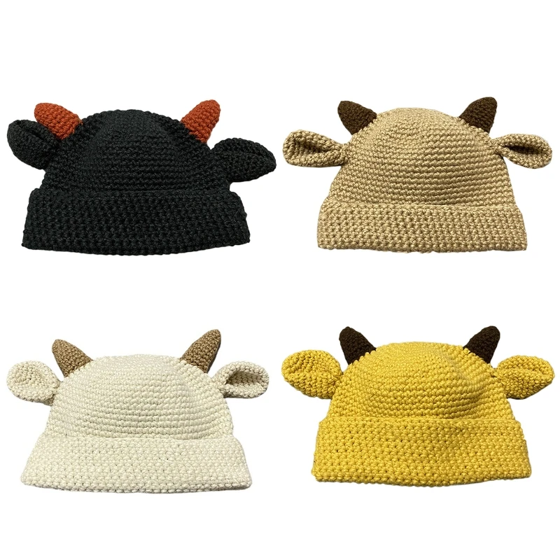 

Lovely Horns Ears Knitted Hat Warm Beanie Hat Windproof for Chilly Outdoor Sport Drop shipping