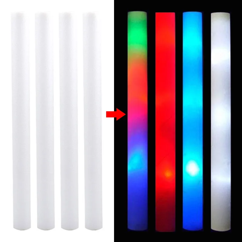 Palos de luz LED 50 piezas Glow Foam Sticks RGB LED Glow Sticks Light Up  Cheer Tube Colorido Intermitente Varitas luminosas Piscina Suministros para