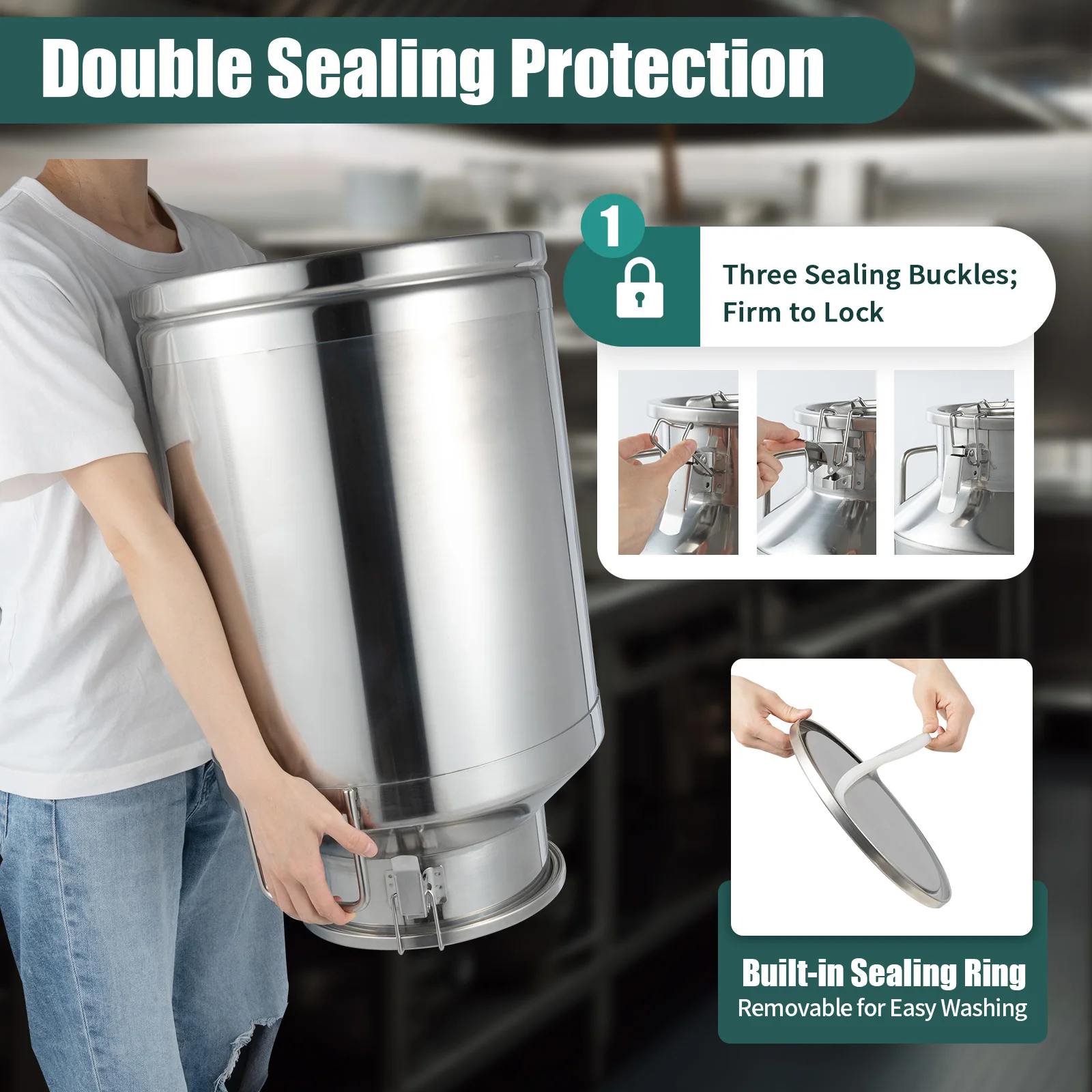 Milk Can 60L/15.8Gallon Stainless Steel Milk Jug Universal Airtight Metal Bucket with Lid, for Liquids and Solid