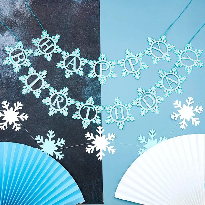 Flocon De Neige Happy Birthday Bannière, Pré-Enfilée Bleu