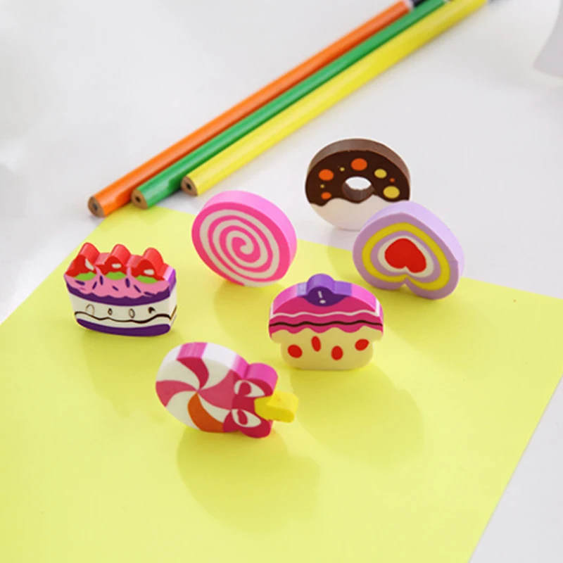6pcs/lot Kawaii Cake Donut Pencil Rubber Eraser Student Prizes Gift Solid Color Soft Eraser School Supply 3