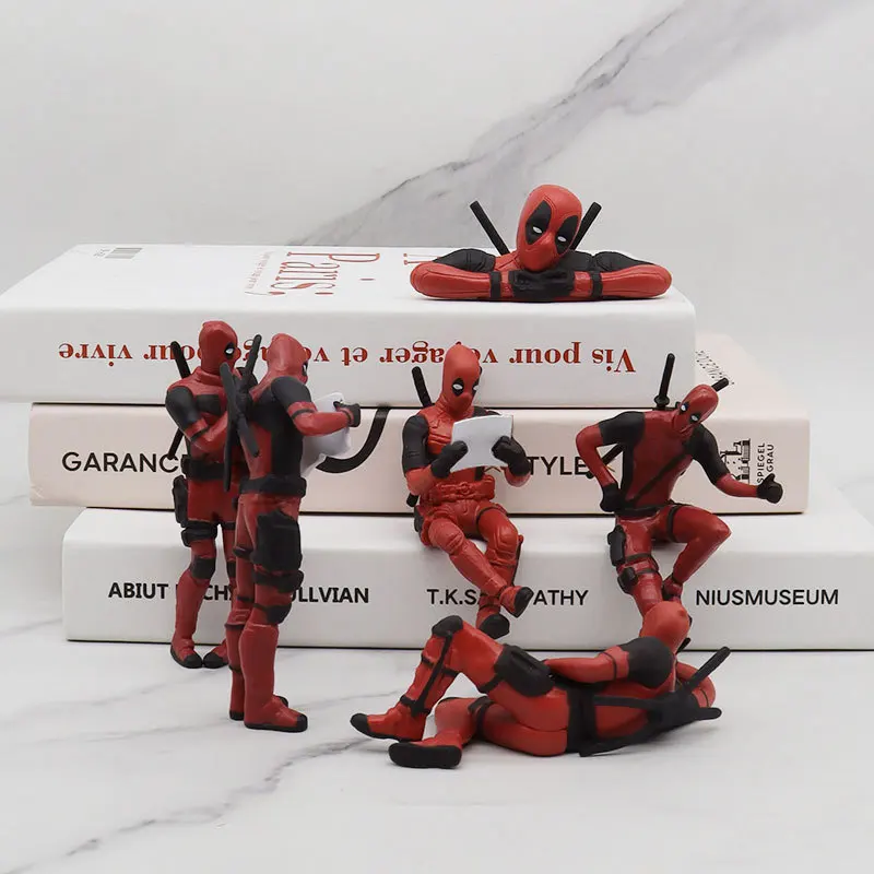 

6 Types Marvel Deadpool Model Ornaments Cop Prone Position Handmade Figurines Anime Car Center Console Decoration Creative Cool