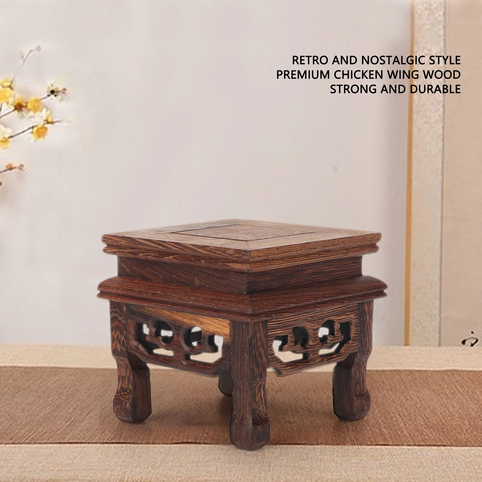 Wooden Flower Plant Display Stand Squared Stable Retro Style Durable Wood Widely Used Wooden Riser For Plant Teapot