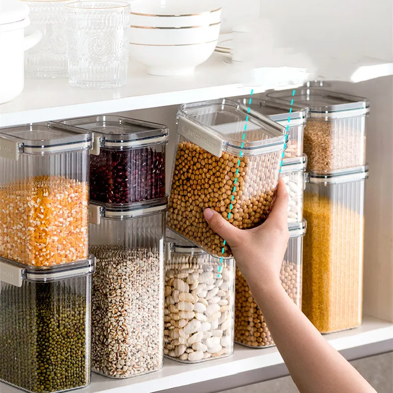 

Kitchen Accessories Storage Organizer Rice Container Boxes Plastic Fridge Sealed Home Hermetic Pot for Food Side Dish Cereals