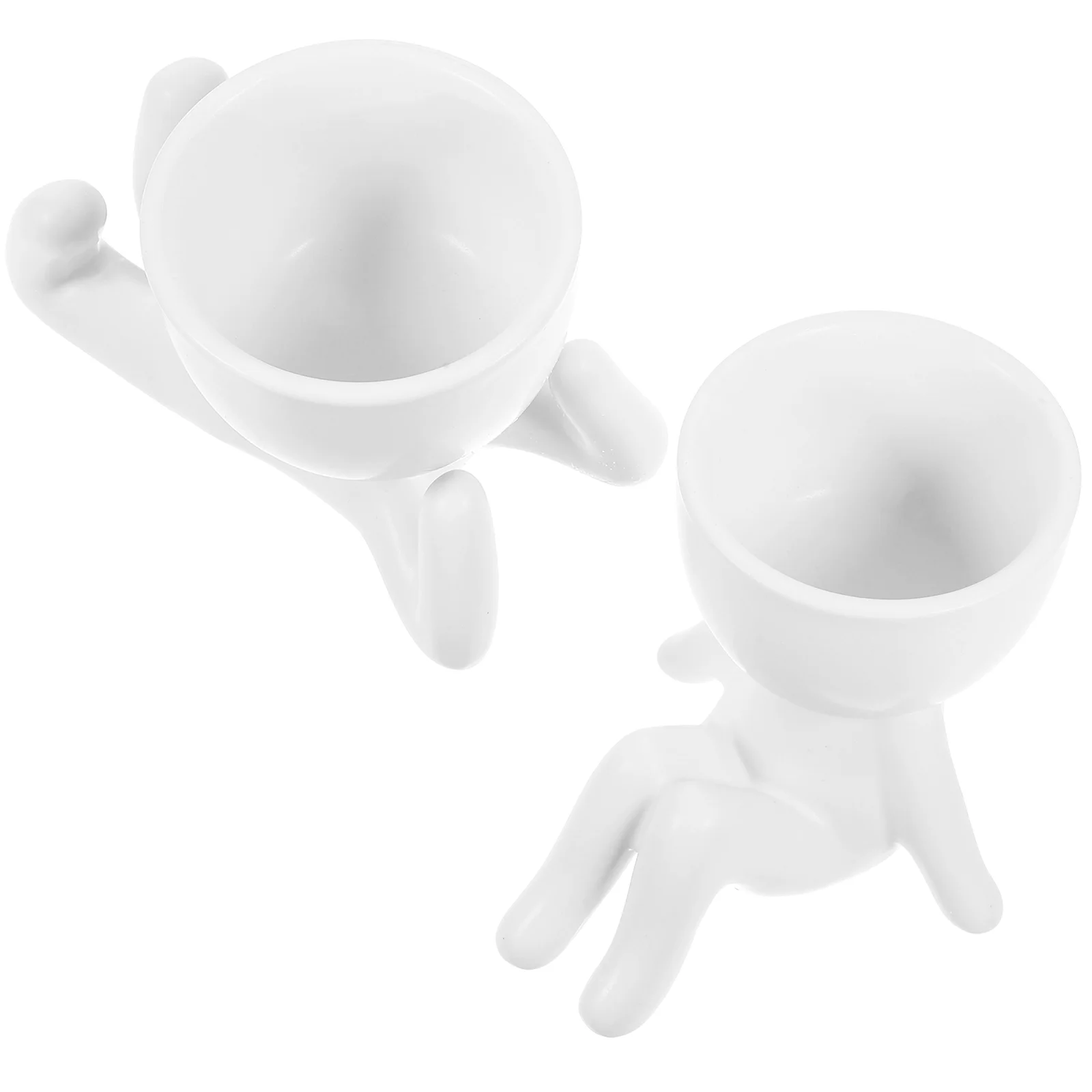 

2 Pcs Cactus Home Decoration Human Shape Planter Ceramics Flower Pot Pots White Succulents Unique Office