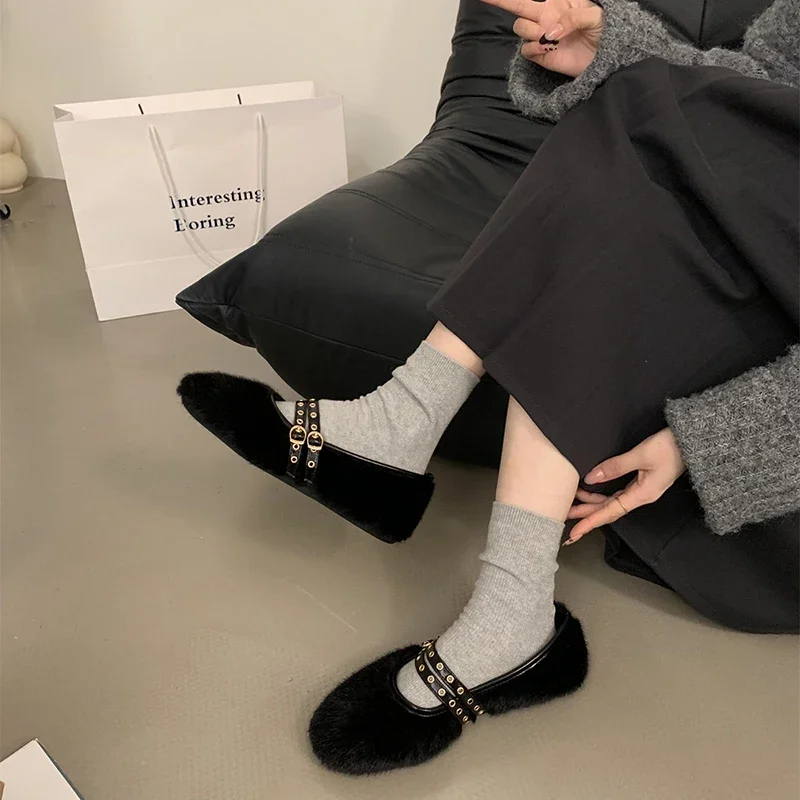 Winter Vintage Fleeces Leopard Women Loafers Flats Casual Shallow Ladies Comfort House Warm Cotton Shoes