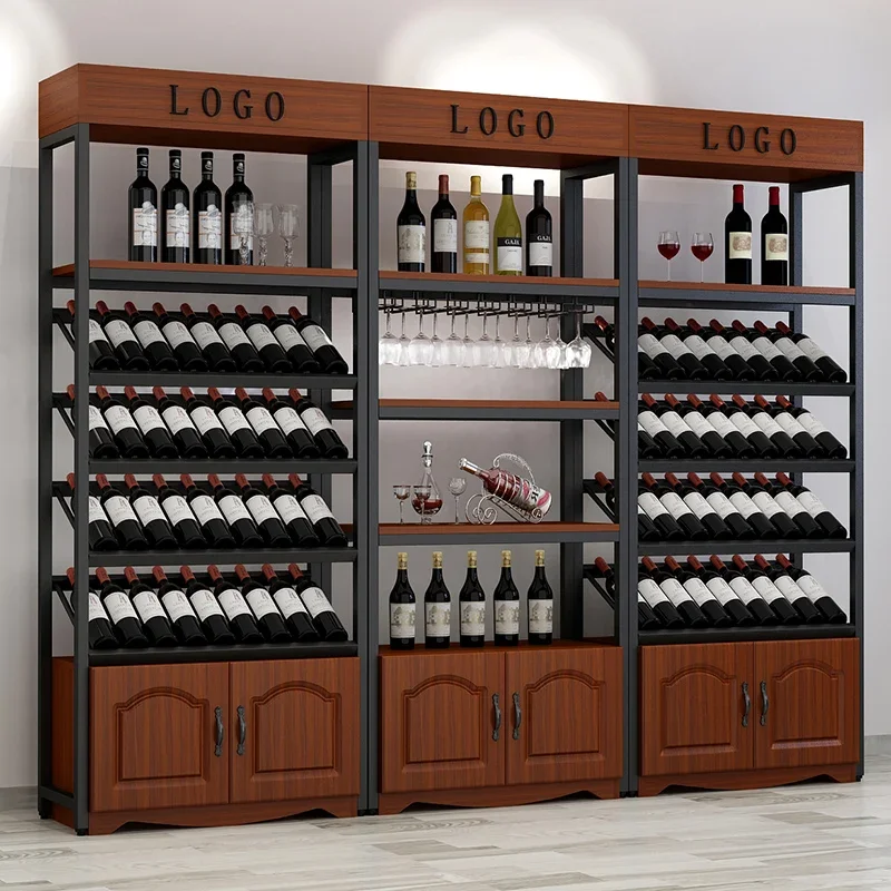 Home Wine Rack Bar Floor Storage Wrought Iron Display Cabinet Liquor Stand Organizer for Kitchen Dining Room