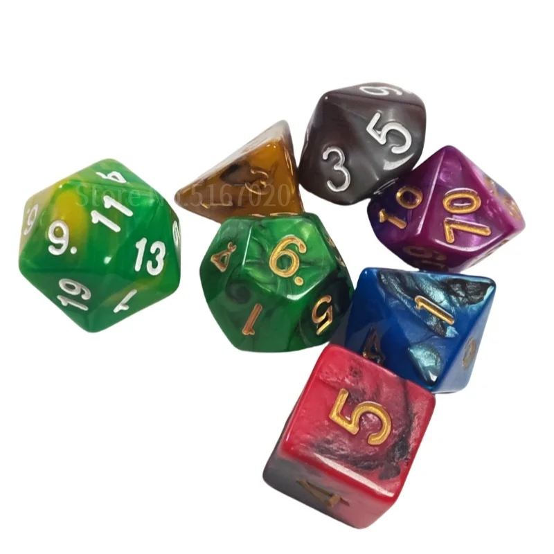 7pcs/set Polyhedron RPG Game Dice Acrylic Dice DND Color Mixing Digital Game with Bag