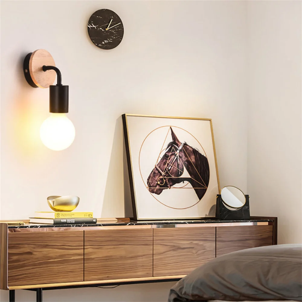 Wood Wrought Iron Wall Lamp Modern Minimalist Wall Lights Fixture E27 For Living Room Home Indoor Sconces Lighting Decorative led wall lamp,wall sconces light,wall lamp