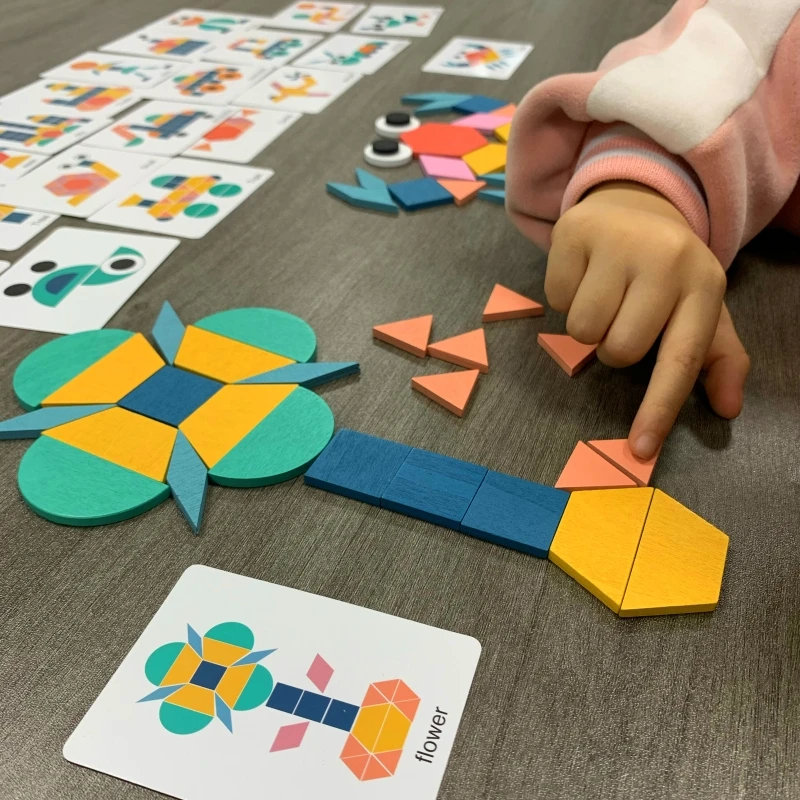 Montessori Kids Wooden 180Pcs 3D Geometric Shape Creative Jigsaw Puzzle Colorful Set Game Learning Educational Toy For Children
