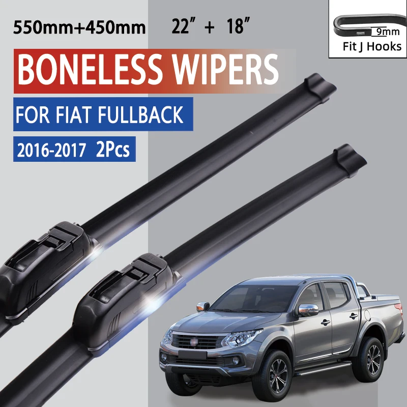 

For FIAT Fullback 2016-2017 Car Windshield Wiper U-type Soft Rubber Frameless Bracketless Car Wipers 22"+18"