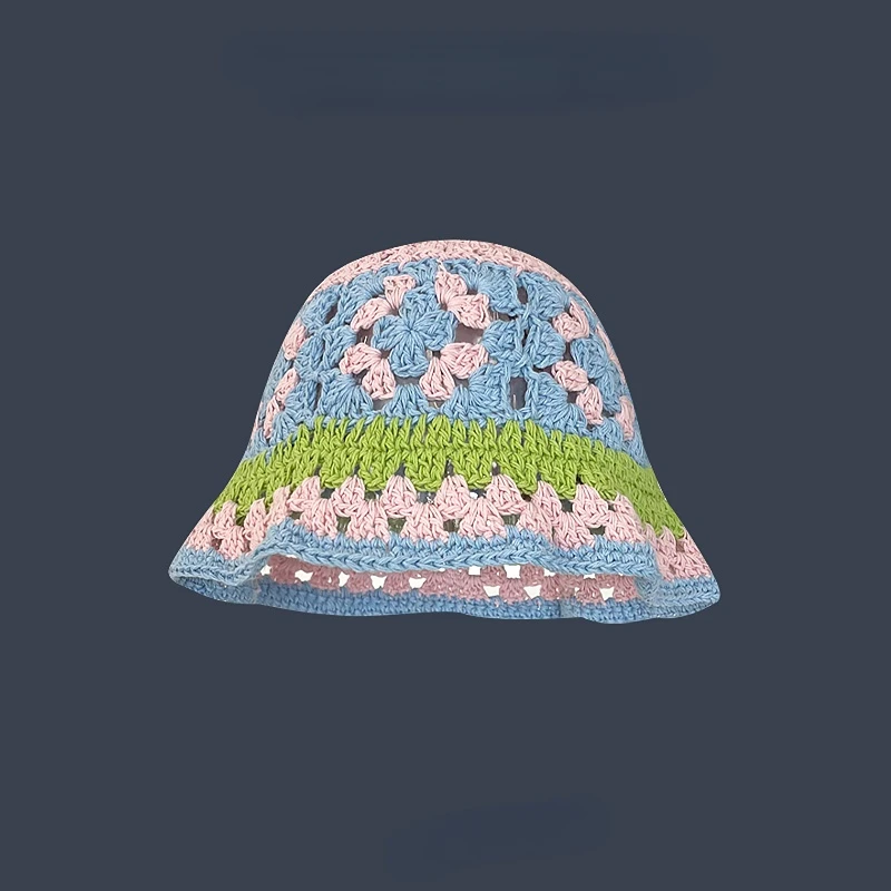2023 Summer Flower  Crochet Hat Funny Novelty Beanies  Knit  Cap Bucket Hat Women Korean Style Panama Y2k Accessories 2
