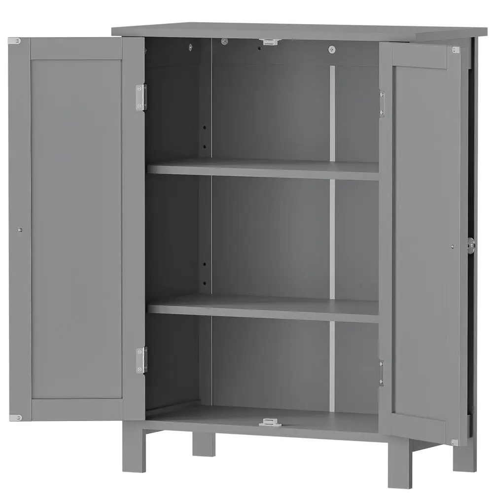 Bathroom Floor Cabinet Storage Grey Wooden Cupboard 3 Shelves Free Standing 3