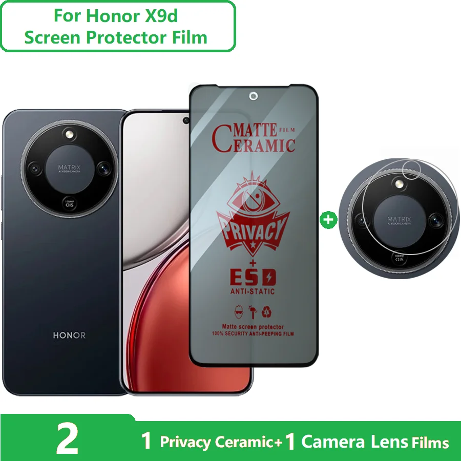 2 in 1 per Honor X9d protezione schermo HONOR X9D pellicole privacy opache + pellicola per lenti pellicola morbida in ceramica antigraffio anti-impronte